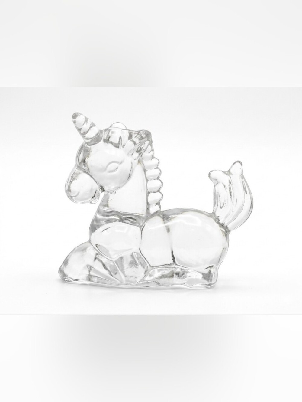 Vintage Clear Art Glass Lying Unicorn Figurine - Small Crystal Mythical